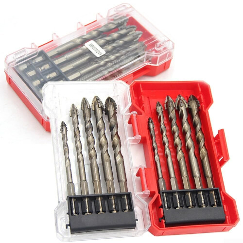 FourFlute Eccentric Drill Bit, 3Piece Set, Glass Tile Punching, Triangular Spiral Design, Carbide Tip