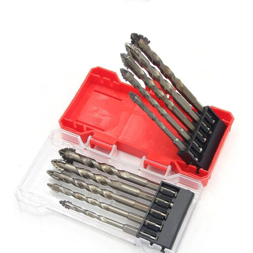 FourFlute Eccentric Drill Bit, 3Piece Set, Glass Tile Punching, Triangular Spiral Design, Carbide Tip 1