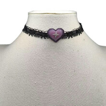 Collier de collier de ruban de coeur ludique avec garniture-Noir
