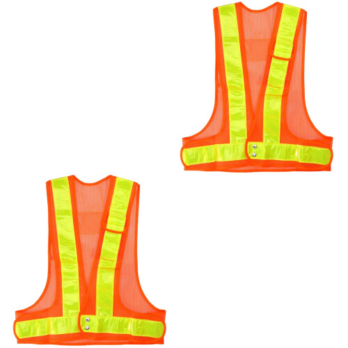 2Pièces Gilet Réfléchissant Orange Pour Extérieur Ajustable 1