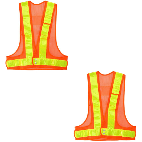 2Pièces Gilet Réfléchissant Orange Pour Extérieur Ajustable 2