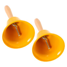 4Pcs Loud Metal Hand Bells with Yellow Wood Handle for Classroom Use