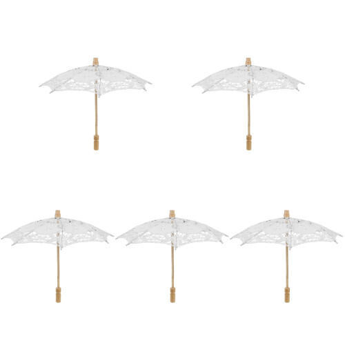 5Pz Ombrellini in Pizzo E Legno Per Per Decor E Foto 1