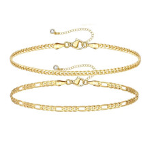 Gold Plated Bracelets Set For Women, Stackable Bracelets Featuring Cuban Link Snake Chain And Beaded Accent, Adjustable Dainty Jewelry Lightweight
