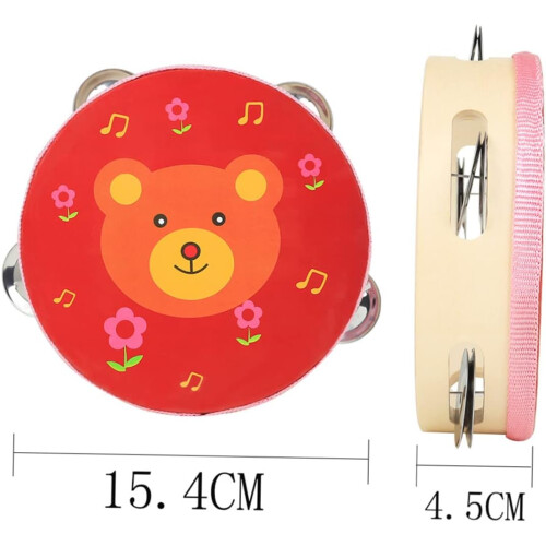 Clapping Tambourine Children's Drum Wood Red 2