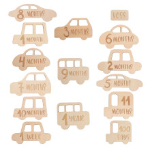 45Stk Beige Holz Baby Meilenstein Marker Monatskarten Foto