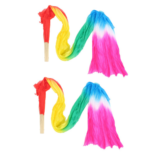 6Pièces Éventails Danse À Main Longs En Soie Multicouleur Accessoires