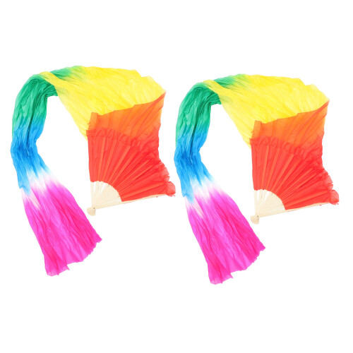 6Pièces Éventails Danse À Main Longs En Soie Multicouleur Accessoires 1