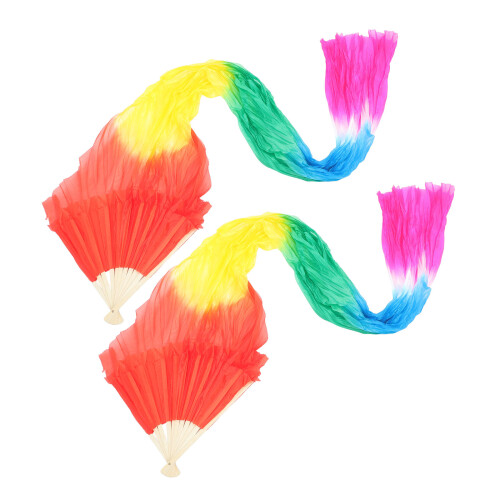 6Pièces Éventails Danse À Main Longs En Soie Multicouleur Accessoires 2