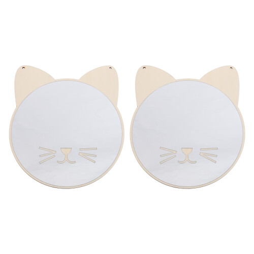 4Pcs Khaki Wood Framed Cat Mirror Decorative Hanging Wall Art 1