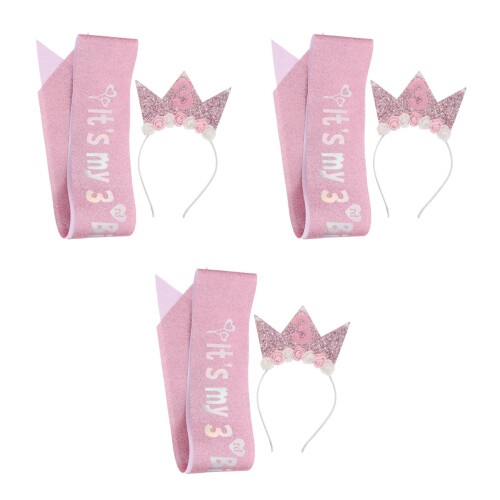 3Ensembles Décorations Filles 3 Ans Couronne Rose Bandeau 2