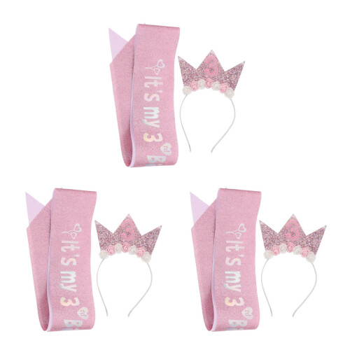 3Ensembles Décorations Filles 3 Ans Couronne Rose Bandeau 1
