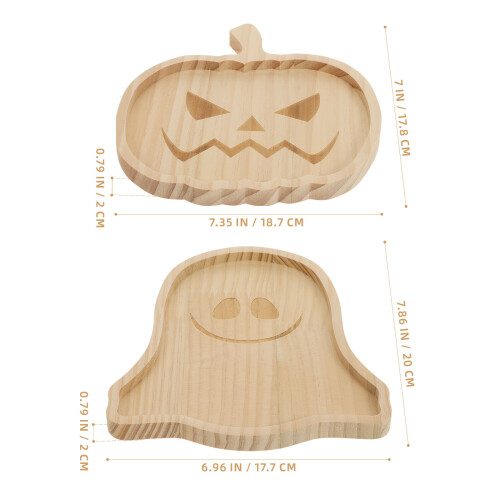 4Pièces Plateau Bois Halloween Festif 1