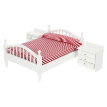 2Sets Mini Double Bed Decor Durable Wooden Miniature House Accessories