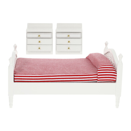 2Sets Mini Double Bed Decor Durable Wooden Miniature House Accessories 2