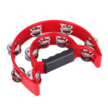 Half Moon Musical, Tambourine, DoubleRow Metal Jingles, Hand Percussion Drum, Multicolor, for KTV Parties with Ergonomic Grip (Red)