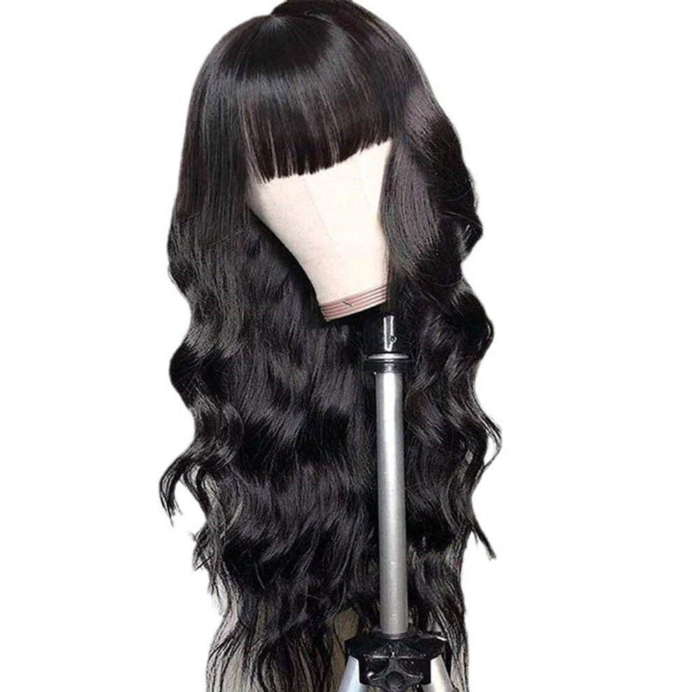 Unisex Black Wigs For Women, Long Wigs For Women Natural Curly Wavy Synthetic Hair Wig With Fringe For Girls Cosplay Party Or Everyday Wear