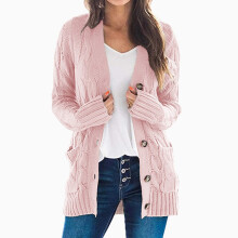 Weicher und bequemer Cardigan für Damen, langärmelige Zopfstrickjacke mit offener Vorderseite, grob gestrickt, locker geschnitten, lässige