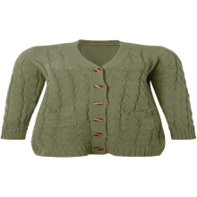 Damen-Cardigan mit Knopfleiste, lockerer Cardigan, langärmeliger, warmer Wollmischpullover mit Rippstricksaum, lässige Strickware mit Boho-Streifen