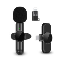 Microfone de lapela sem fio com cancelamento de ruído para Android e iPhone, captação omnidirecional, receptor USB-C plug & play com suporte para