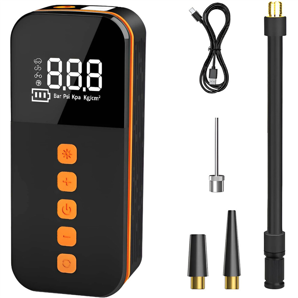 Electric Inflator For Car Tires, Tire Inflator With Digital Display And Rapid Inflation Turbo Motor, Portable Air Pump With Emergency And Light 9433291144015