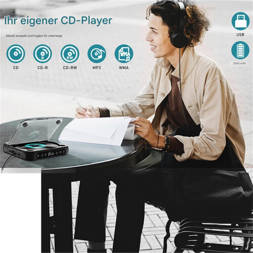 Desktop CD Player with Built-in Speakers and Bluetooth, USB Playback AUX Input Support CD MP3 Formats, Multiple Media Formats Portable Design with 2