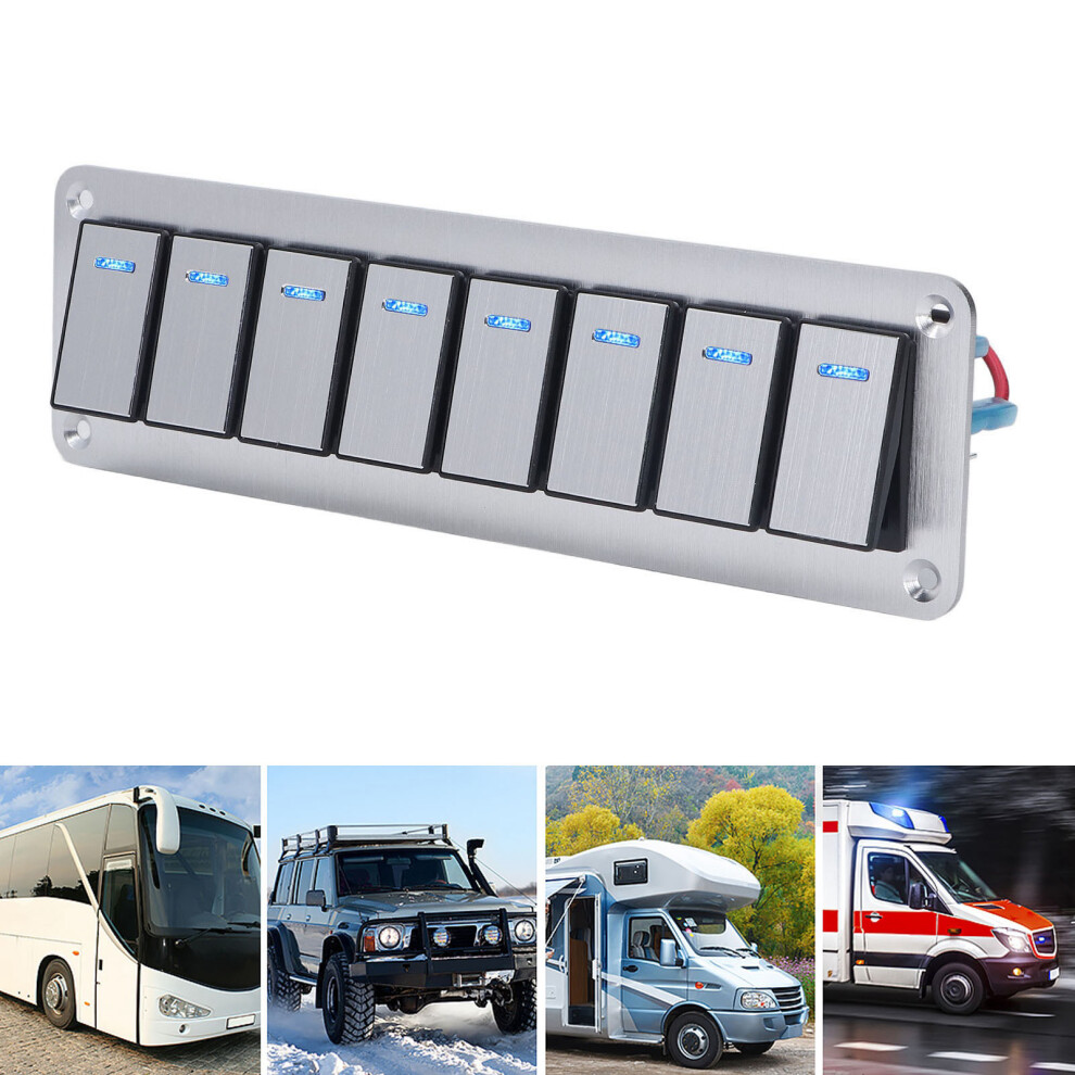8 Gang 3Pin Led Rocker Switch Panel 12-24V For Car Rv Motorcycle Blue 3141373691284