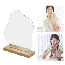 Specchio da tavolo estetico irregolare con base in legno, leggero e portatile per i viaggi