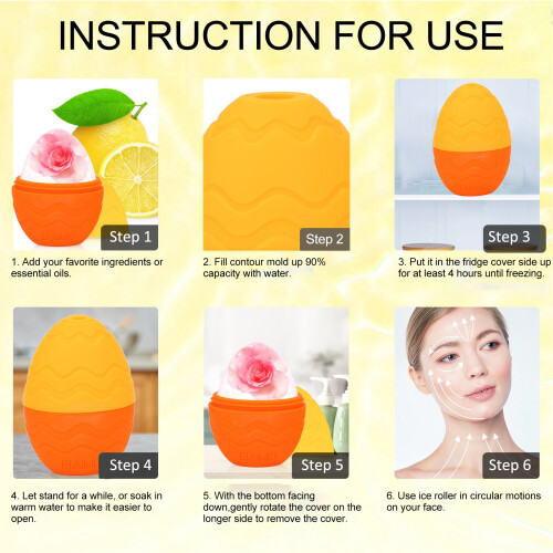 Egg Shaped Silicone Ice Face Roller for Puffiness & Dark Circles – Orange 2
