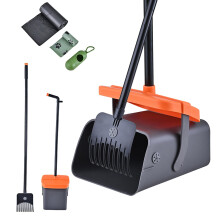 Dog Pooper Scooper Set Odourless, Long Handle, Rotary Bin and Rake System, Includes 35 Waste Bags, Lightweight and Compact Set