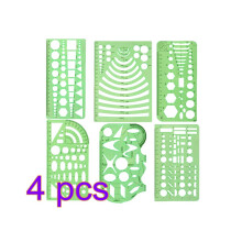 6Pièces Ensemble Règles Vert Transparent Avec Modèles Géométriques Variés