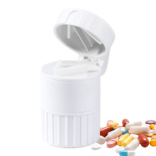 Pill Crusher Pill Organizer And Grinder, Splitter, Drinking Cup, For Elderly And Pets, Travel And Home White