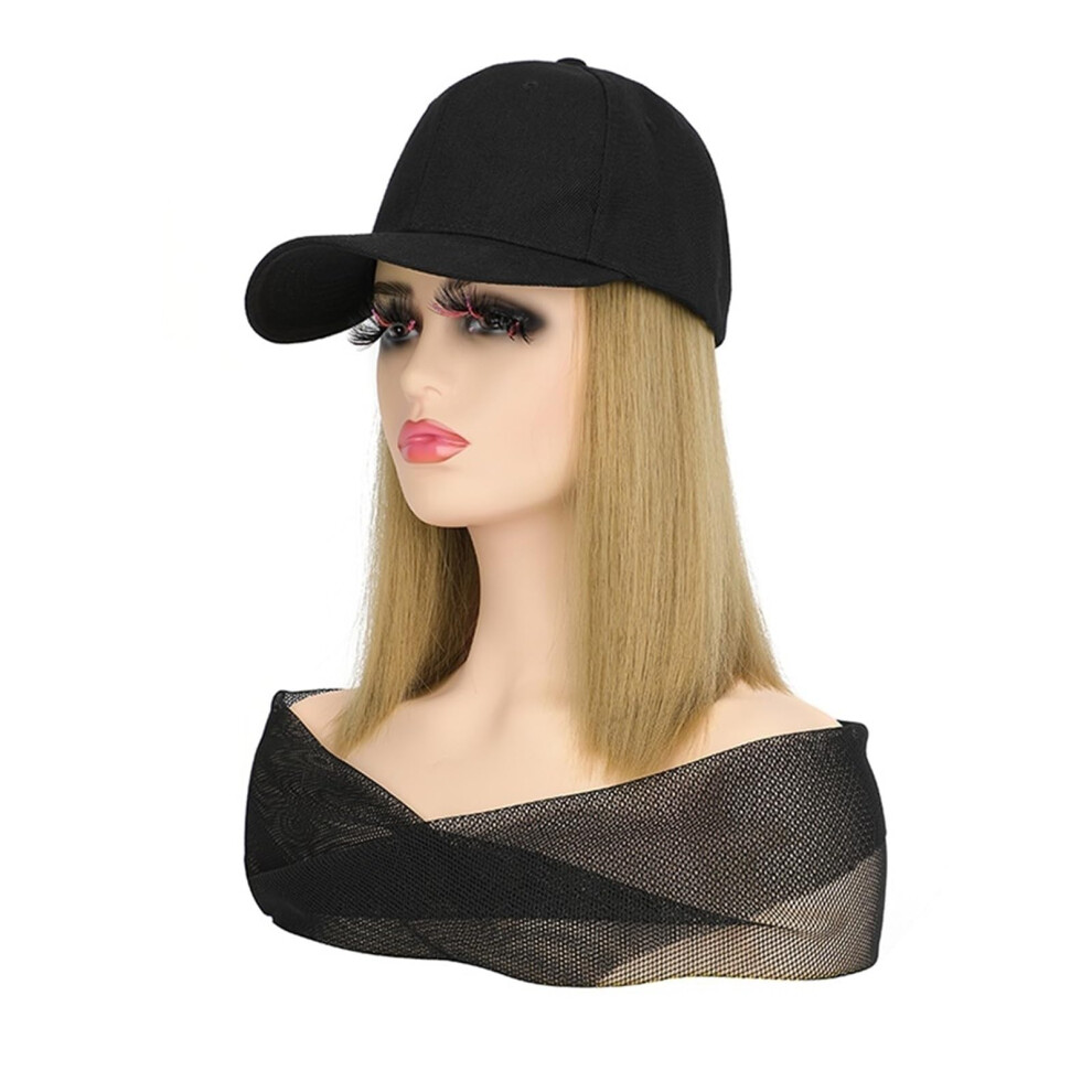 Wig With Bangs Short Straight Bob Baseball Cap Wig, Synthetic Hair, Color 2, Adjustable Hat With Hair Attached