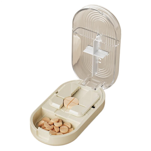 Pill Splitter Portable Precise Dispenser Storage Container For Travel White For Tablets And Capsules