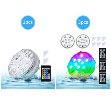 3PCS RGB Waterproof Submersible LED Pond Lights with Remote, 15 Colors