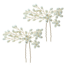 Horquilla para peinado de boda, accesorios para el cabello de cristal con forma de flor en U con brillantes detalles de perlas y diamantes de