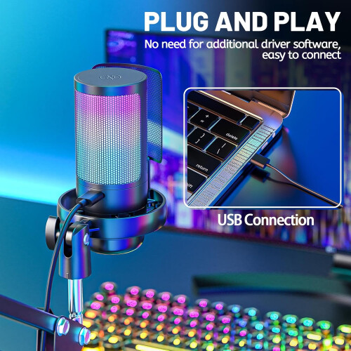Μικρόφωνο παιχνιδιών USB με φωτισμό RGB, καρδιοειδή λήψη ήχου υψηλής πιστότητας, 2