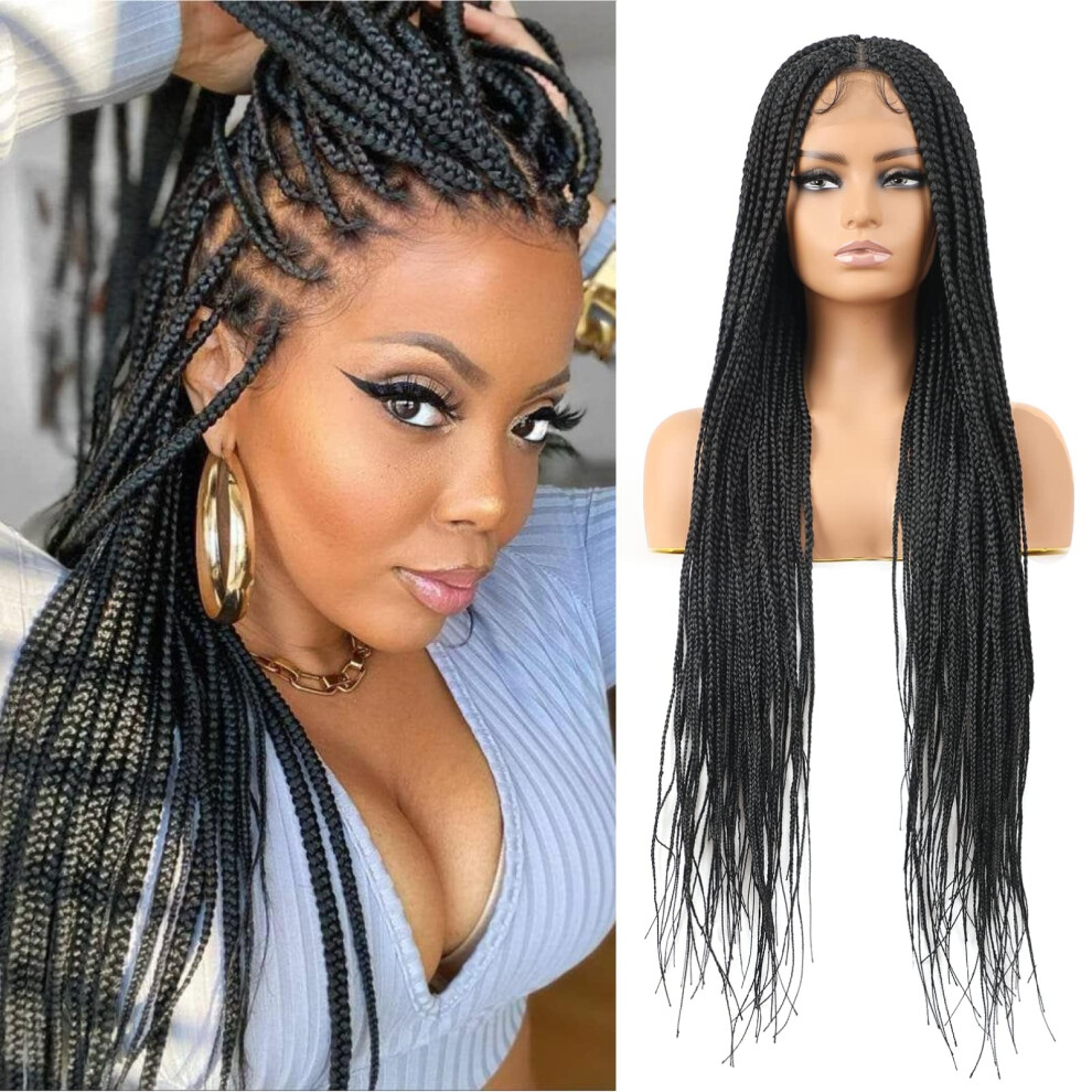 Braided Wigs For Women Full Double Lace Front Box Braid Wig With Baby Hair JapanMade Lightweight Synthetic 36 Inch 1B