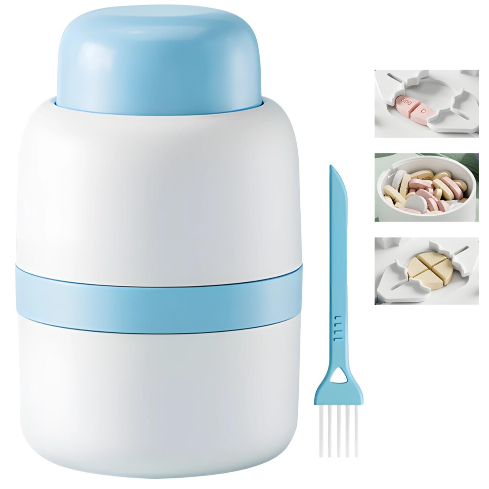 Portable Pill Splitter With Hidden Stainless Blade For Safe Halving & Quartering Pills  Storage Case And Cleaning Brush