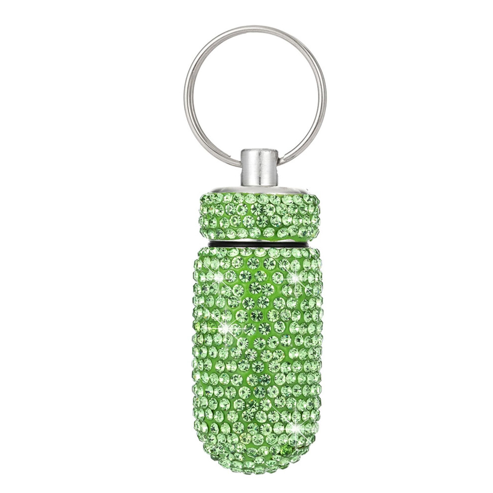 Compact Rhinestones Pills Case Aluminum Storage Keychain Pills Holder For Travel And Daily Use