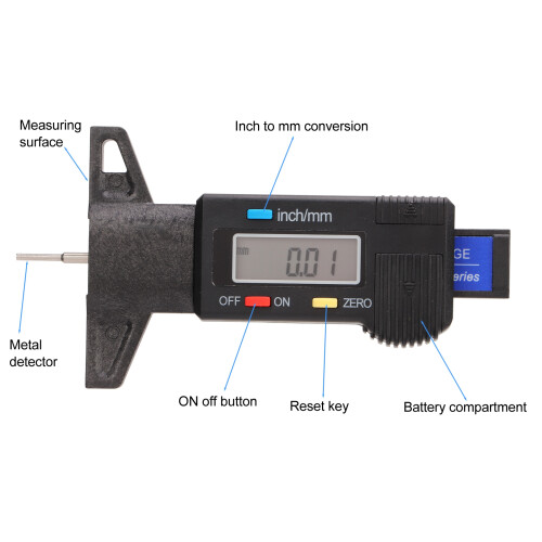 Digital Tire Tread Depth Gauge 0-1in, ABS, MM/Inch Conversion 2