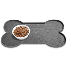 AntiSlip Silicone Dog Bowl Mat Raised Edge, Waterproof, Grey, 25.6x13 In, Suitable for Small and Medium Dogs and Cats