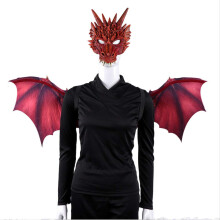 Dragon Mask Wings Adult Party Cosplay Halloween  Fleece Carnival Party Animal Costume Masquerade Red (95 x 45 cm)