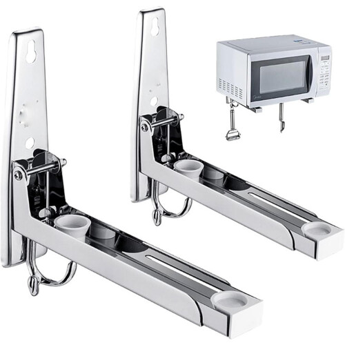 Adjustable Stainless Steel Microwave Wall Mount Bracket, Foldable SpaceSaving Kitchen Shelf 2