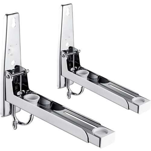Adjustable Stainless Steel Microwave Wall Mount Bracket, Foldable SpaceSaving Kitchen Shelf 1