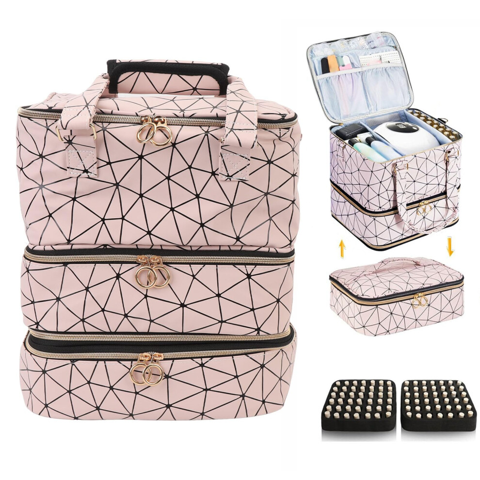 Nail Polish Organizer Bag for 84 Bottles, 3 Layers Detachable Storage Case with Shoulder Strap for Nail Supplies and Manicure Tools