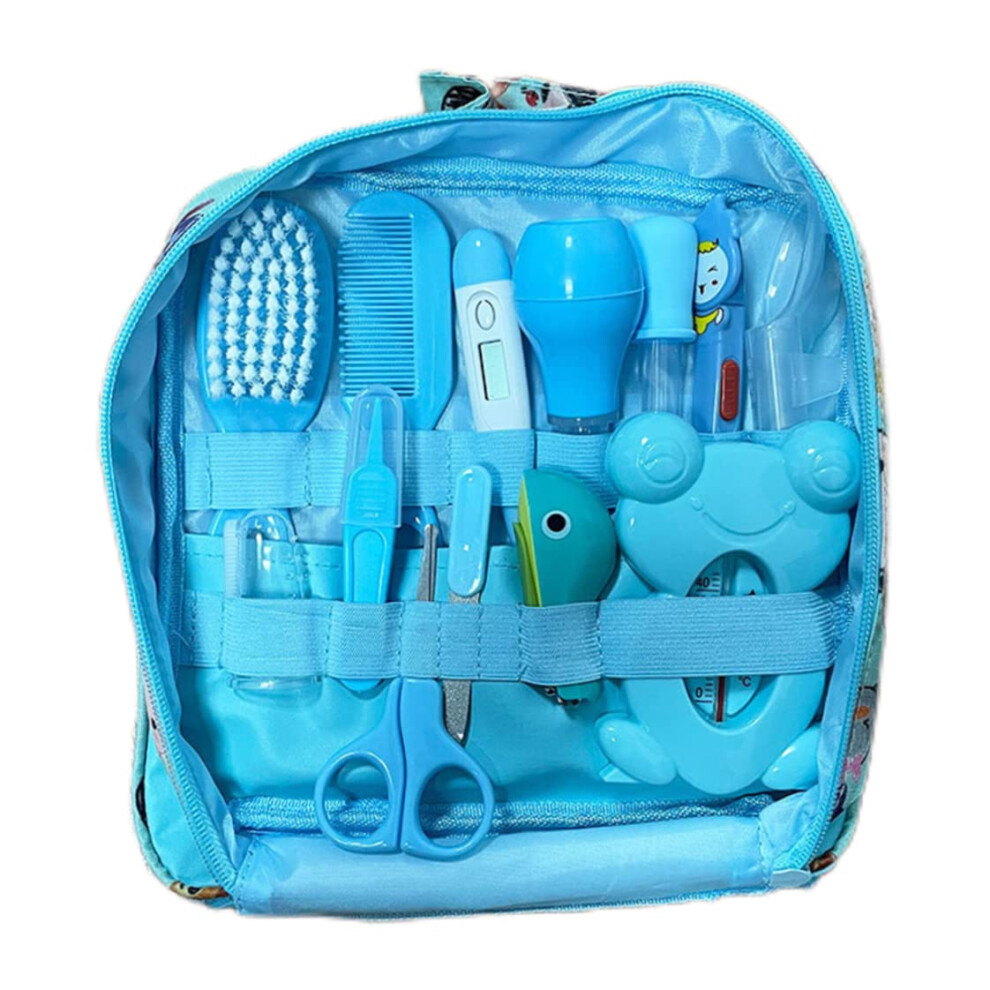 Baby Healthcare And Grooming Kit 13 Pcs Set Including Nasal Aspirator Nail Clipper Hairbrush For Newborn Daily Care Style B Blue