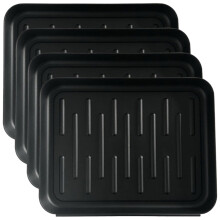 Waterproof plastic tray for entrance, 4pcs 14x11 inch with raised edge, nonslip shoe mat for muddy boots, pet feeding mat, boat tray.