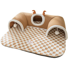 Cat Tunnel Bed with Interactive UShape Design for Winter Warmth and Corner Fit for Multiple Cats