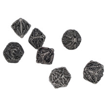 Portable 7PCS Hollow Skull Pattern Metal Dice Set with Antique Silver Finish